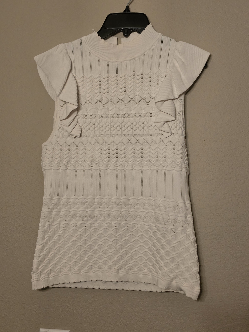 Milly White Knit Ruffle Sleeve Sleeveless Top